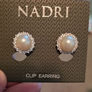 Nadri Pearl and Silver Clip Earrings